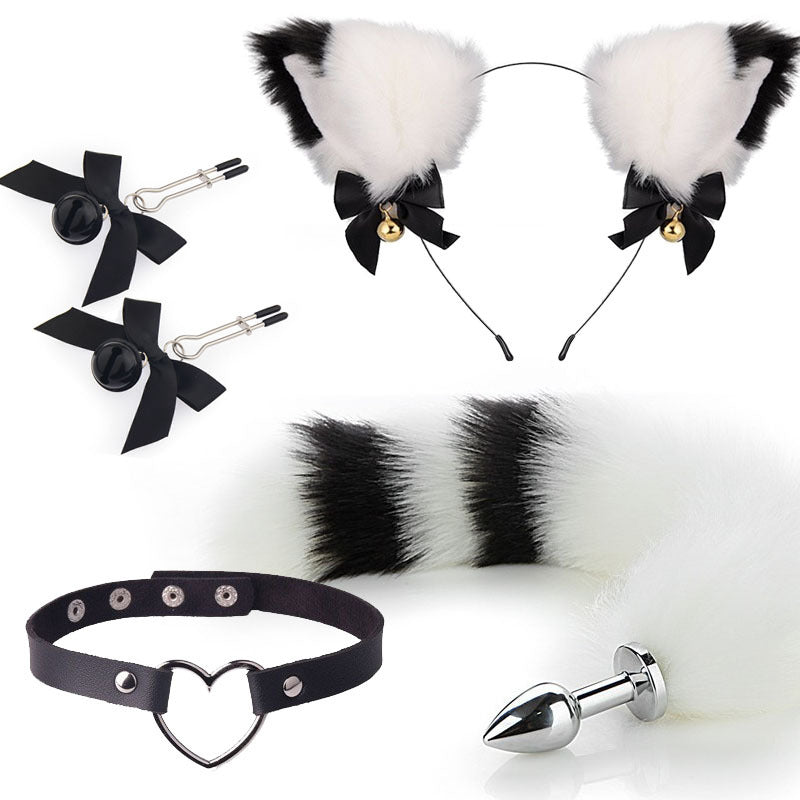 Image of Sex mask ear hairpin backyard anal plug female supplies sm metal fun suit fox tail four-piece set